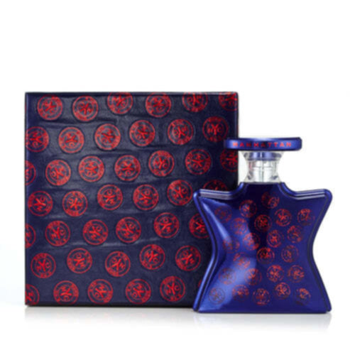 Bond No. 9 Manhattan Eau de Parfum in a blue star-shaped bottle and matching patterned box